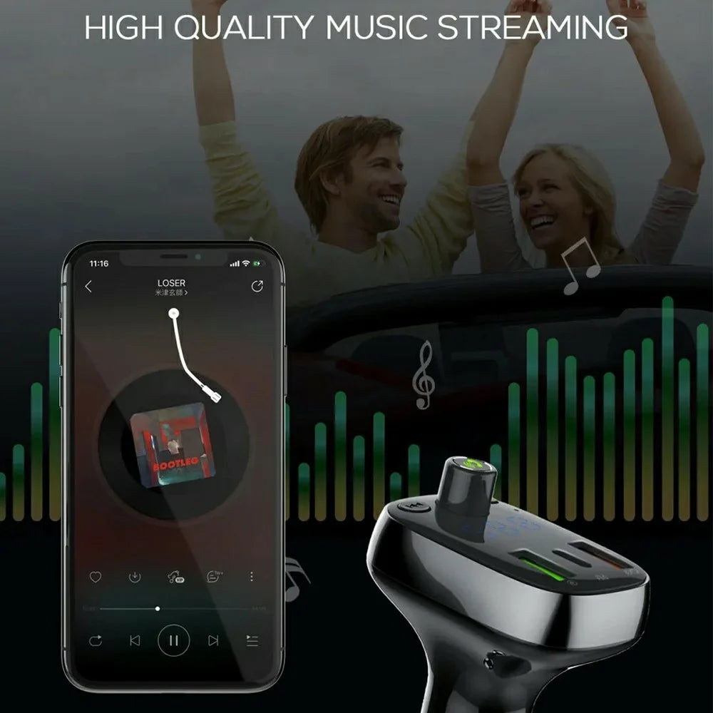 LDNIO C704Q Car Charger with USB Cable Bluetooth-compatible 5.0 FM Transmitter 3 Port PD QC4.0 Auto-ID LED Display Fasting Charging Adapter - Grey - 4