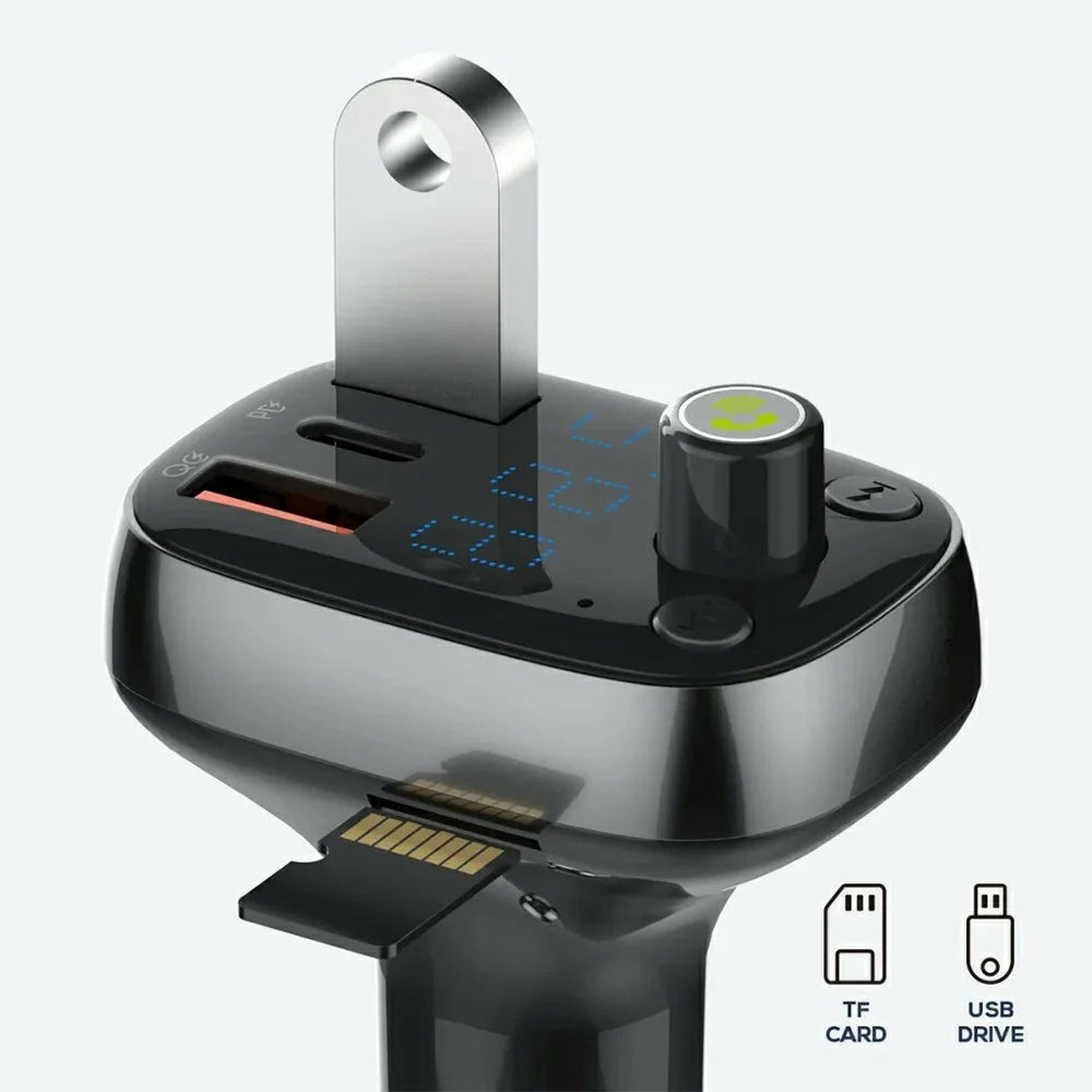 LDNIO C704Q Car Charger with USB Cable Bluetooth-compatible 5.0 FM Transmitter 3 Port PD QC4.0 Auto-ID LED Display Fasting Charging Adapter - Grey - 7