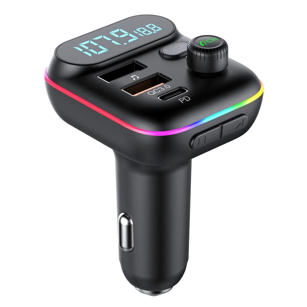 T70 Bluetooth-compatible 5.0 FM Transmitter USB PD 18W QC3.0 Fast Charging Adapter Music Player with Hands-free Calling for Car - 1
