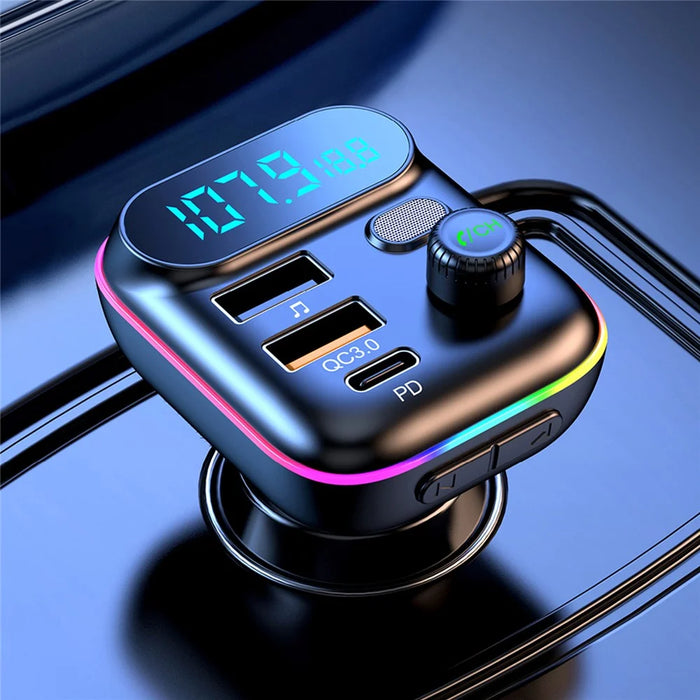 T70 Bluetooth-compatible 5.0 FM Transmitter USB PD 18W QC3.0 Fast Charging Adapter Music Player with Hands-free Calling for Car - 2