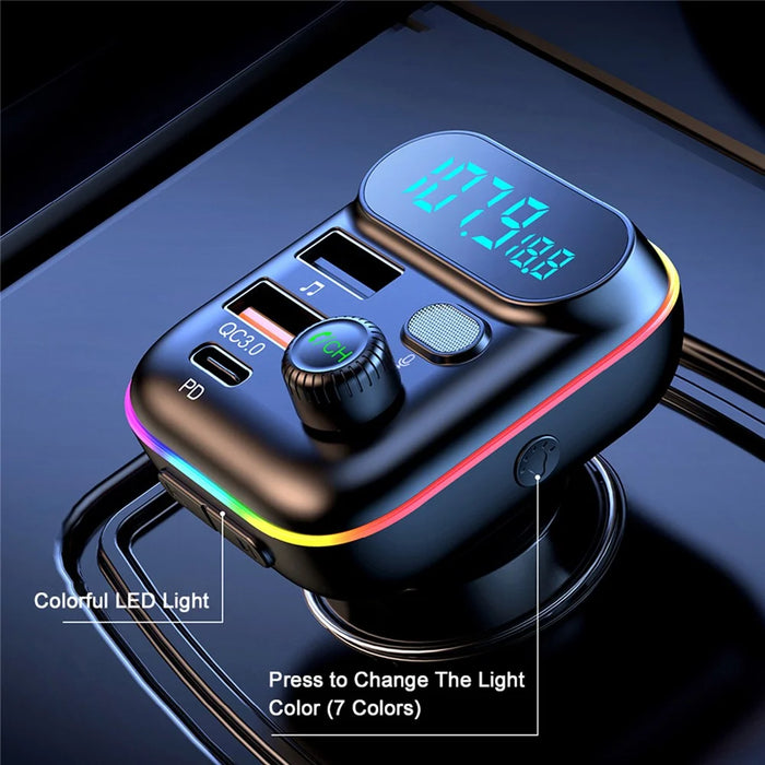 T70 Bluetooth-compatible 5.0 FM Transmitter USB PD 18W QC3.0 Fast Charging Adapter Music Player with Hands-free Calling for Car - 3