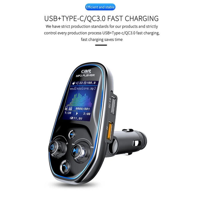BT29A EQ FM Bluetooth-compatible Transmitter Car MP3 TF/U Disk Player with QC 3.0 + Type-C Fast Charging - 3