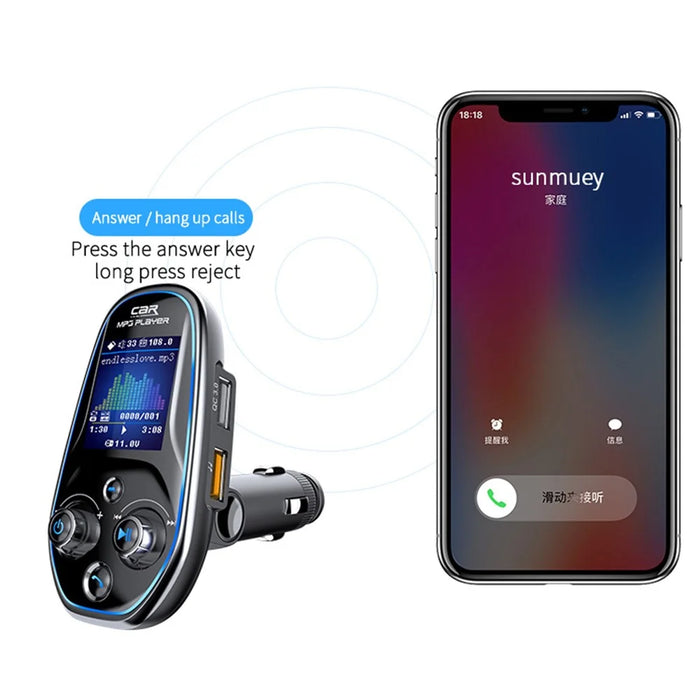 BT29A EQ FM Bluetooth-compatible Transmitter Car MP3 TF/U Disk Player with QC 3.0 + Type-C Fast Charging - 6