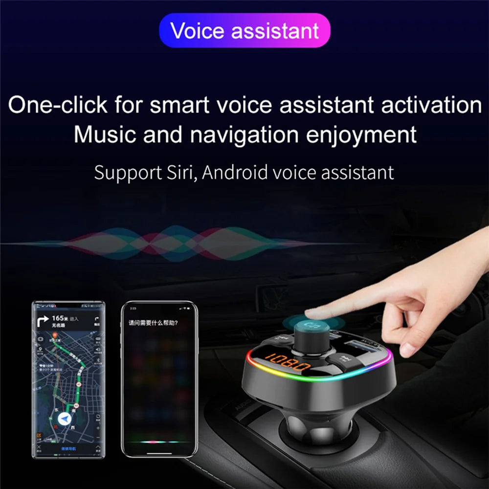 BC52L Car Bluetooth-compatible 5.0 FM Transmitter MP3 Audio Music Adapter Support TF Card/U-disk Dual USB Port Car Charger for Smartphone - 5