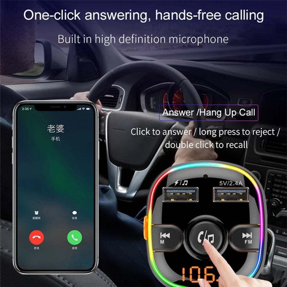 BC52L Car Bluetooth-compatible 5.0 FM Transmitter MP3 Audio Music Adapter Support TF Card/U-disk Dual USB Port Car Charger for Smartphone - 6