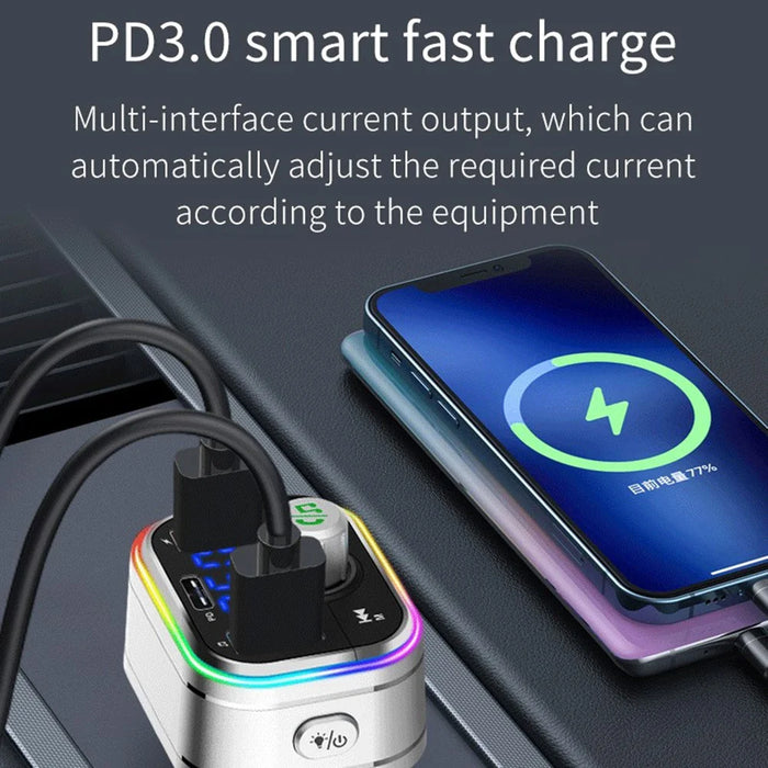 BC62 Car Bluetooth-compatible Charger Adapter FM Transmitter Hands-Free Call PD Fast Charging Car Charger with Atmosphere Light Voice Assistant - 4