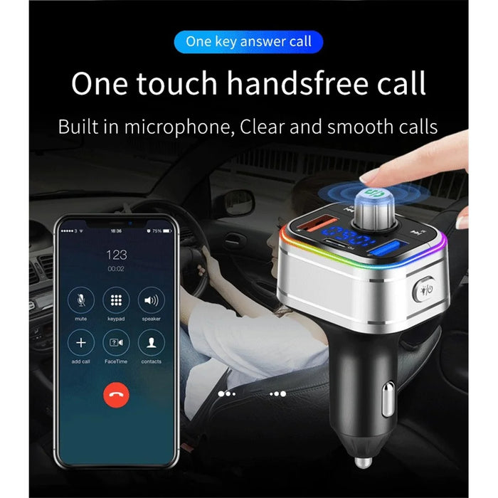 BC62 Car Bluetooth-compatible Charger Adapter FM Transmitter Hands-Free Call PD Fast Charging Car Charger with Atmosphere Light Voice Assistant - 5