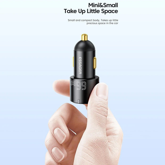 ESSAGER F689 66W Dual USB C + USB A 3 Ports Car Charger Phone Charging Adapter - Black - 6