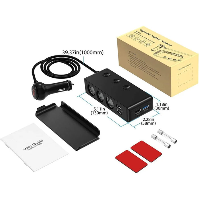 TR30 120W 4 USB Ports Car Charger 3 Cigarette Lighter Sockets Voltage Digital Display QC3.0 Charging Adapter with Independent Switch - 6