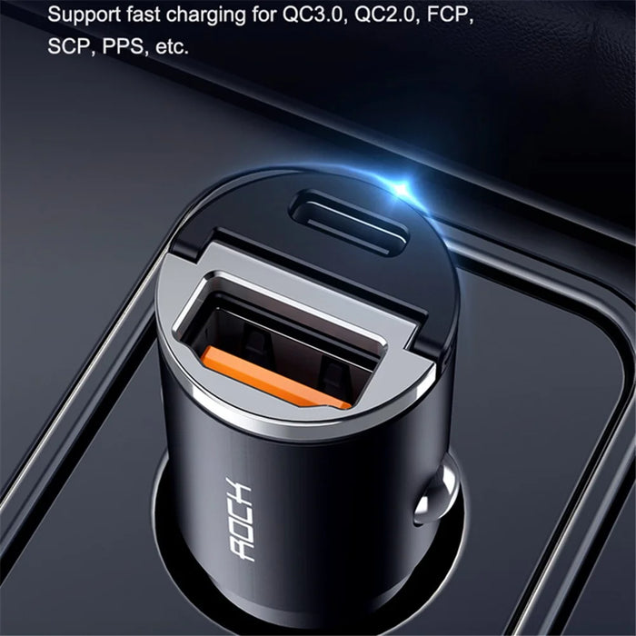 ROCK H15 Dual-Port Car Charger USB+Type C PD 30W Fast Charging Universal Phone Charger Station Cell Phone Automobile Charger - 3