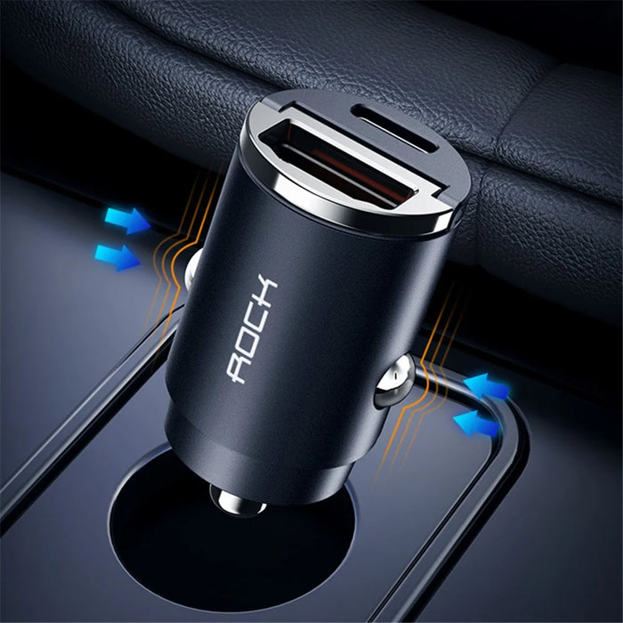 ROCK H15 Dual-Port Car Charger USB+Type C PD 30W Fast Charging Universal Phone Charger Station Cell Phone Automobile Charger - 5