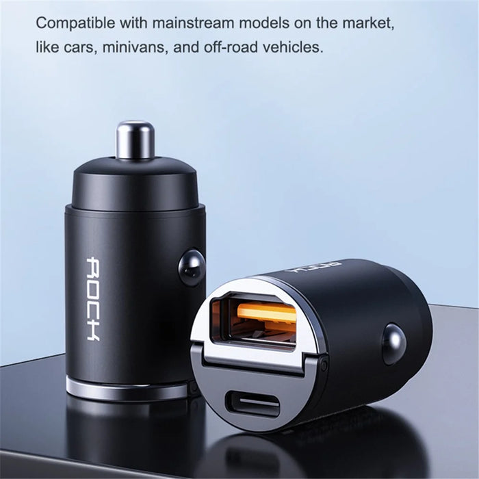 ROCK H15 Dual-Port Car Charger USB+Type C PD 30W Fast Charging Universal Phone Charger Station Cell Phone Automobile Charger - 6