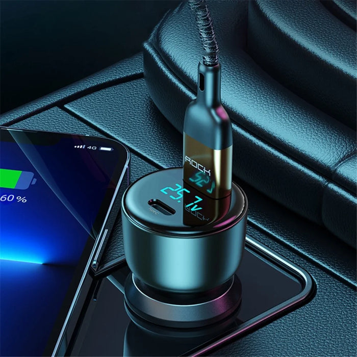 ROCK H16 72W Fast Car Charger with USB+Type C Ports, PD Quick Charging Dual-port Mobile Phone Tablet Charger Adapter - 5