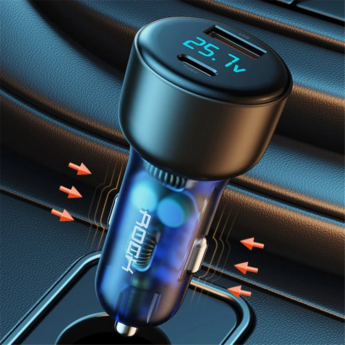 ROCK H16 72W Fast Car Charger with USB+Type C Ports, PD Quick Charging Dual-port Mobile Phone Tablet Charger Adapter - 7