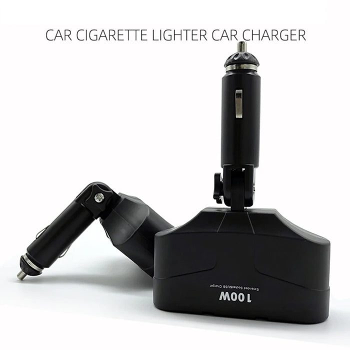180-Degree Foldable Car Charger 3-Socket 2-Port USB Splitter Adapter Multi Socket Car Cigarette Lighter Power Outlet - 3