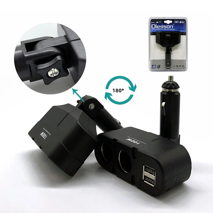 180-Degree Foldable Car Charger 3-Socket 2-Port USB Splitter Adapter Multi Socket Car Cigarette Lighter Power Outlet - 4