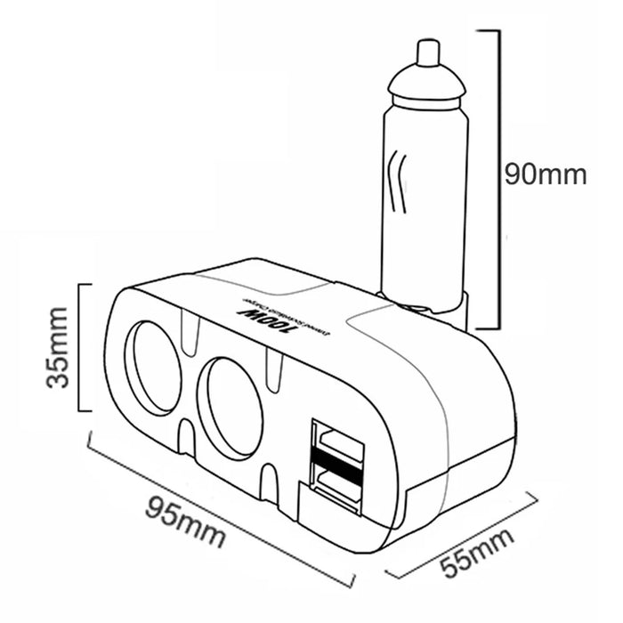 180-Degree Foldable Car Charger 3-Socket 2-Port USB Splitter Adapter Multi Socket Car Cigarette Lighter Power Outlet - 5