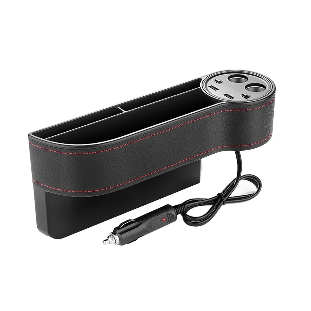 C15 Multifunctional Dual USB Port Cigarette Lighter Car Charger with Seat Gap Storage Box Seat Organizer Card Phone Holder - 1