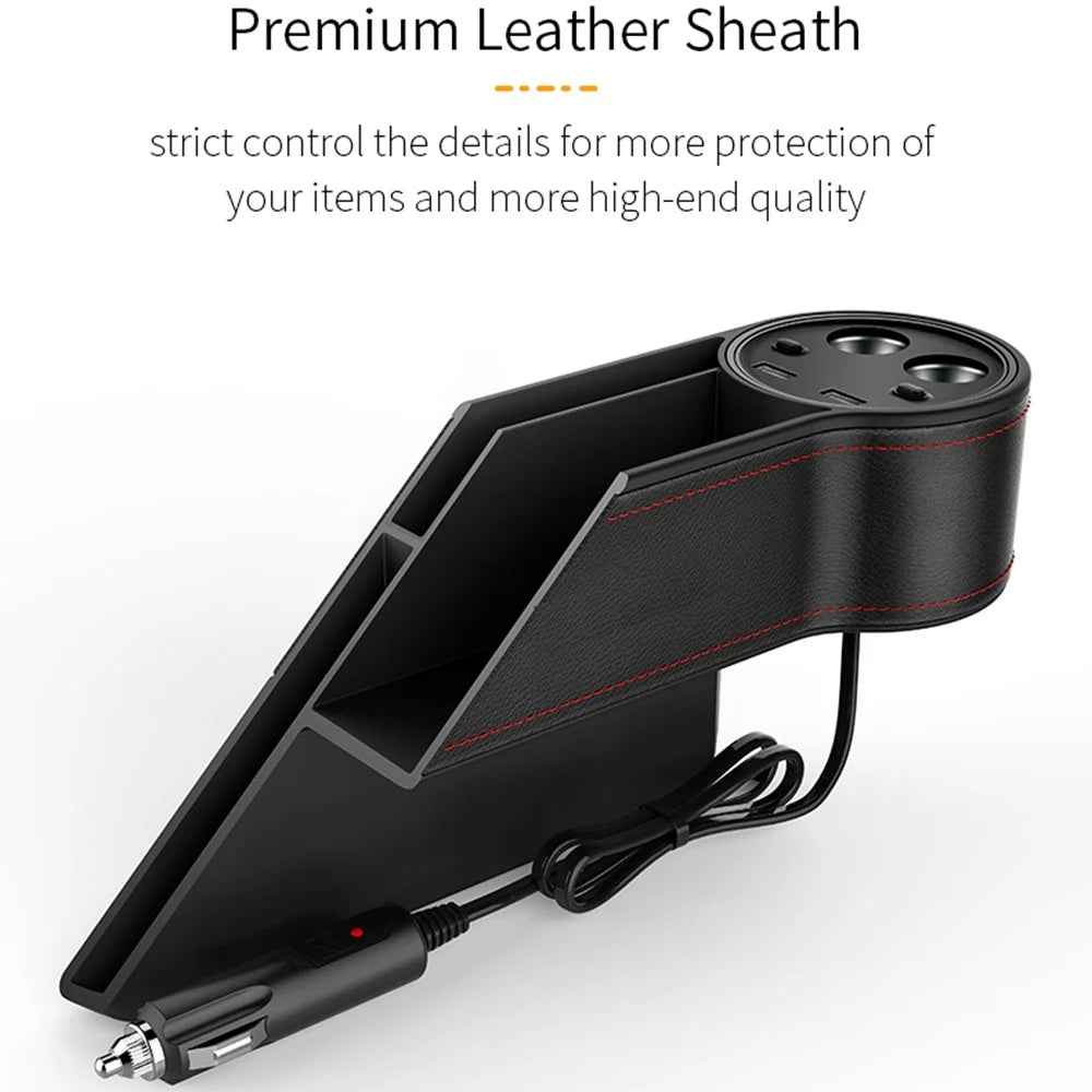 C15 Multifunctional Dual USB Port Cigarette Lighter Car Charger with Seat Gap Storage Box Seat Organizer Card Phone Holder - 4