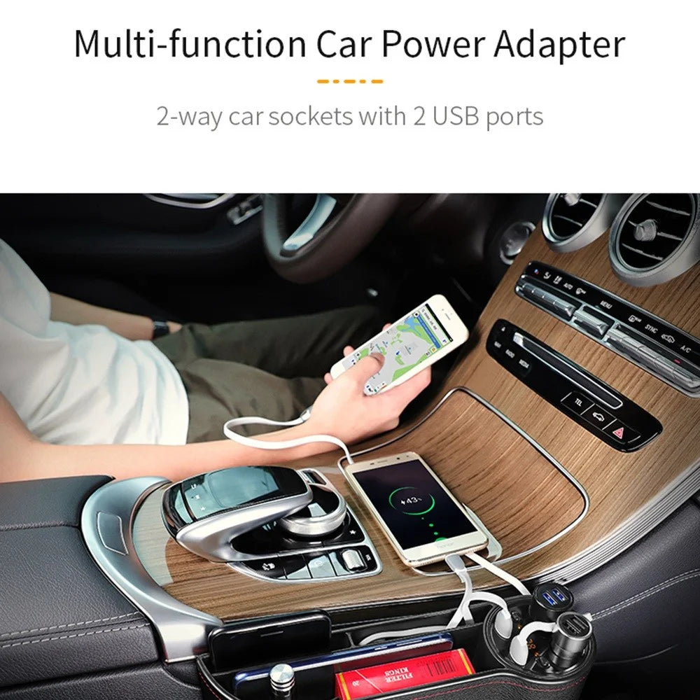 C15 Multifunctional Dual USB Port Cigarette Lighter Car Charger with Seat Gap Storage Box Seat Organizer Card Phone Holder - 5