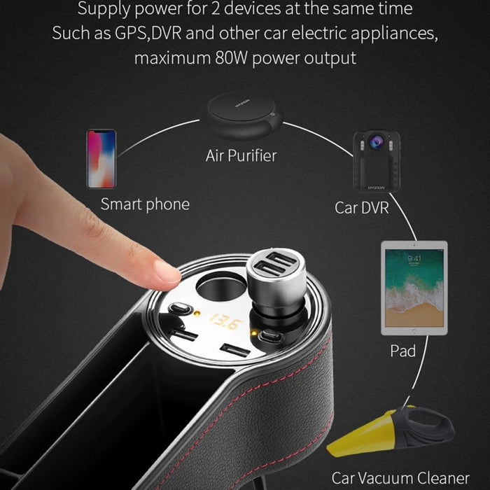 C15 Multifunctional Dual USB Port Cigarette Lighter Car Charger with Seat Gap Storage Box Seat Organizer Card Phone Holder - 6