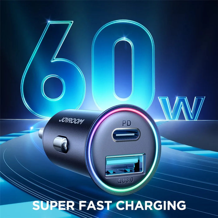 JOYROOM JR-CCN04 60W Fast Charging Mini Metal Car Charger Dual-Port USB-A+Type-C Cigarette Lighter Charger - 3