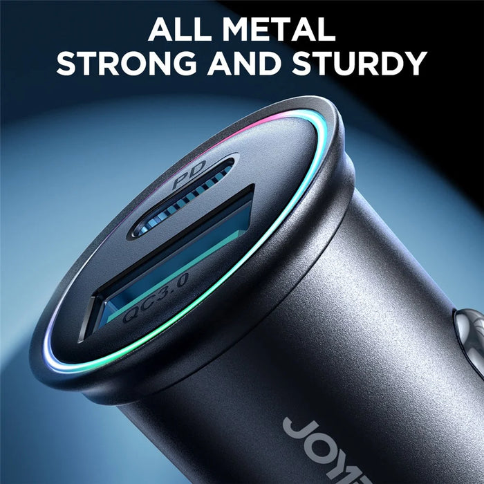 JOYROOM JR-CCN04 60W Fast Charging Mini Metal Car Charger Dual-Port USB-A+Type-C Cigarette Lighter Charger - 5