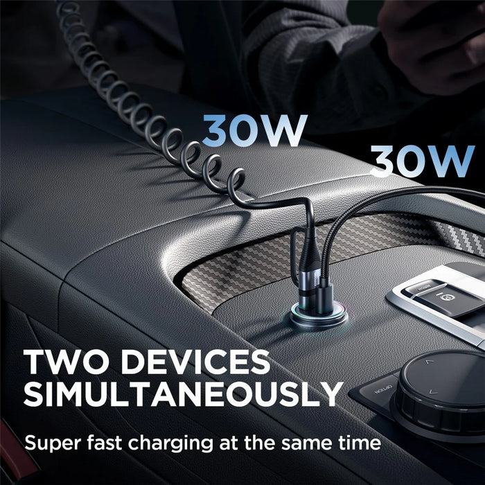 JOYROOM JR-CCN04 60W Fast Charging Mini Metal Car Charger Dual-Port USB-A+Type-C Cigarette Lighter Charger - 6