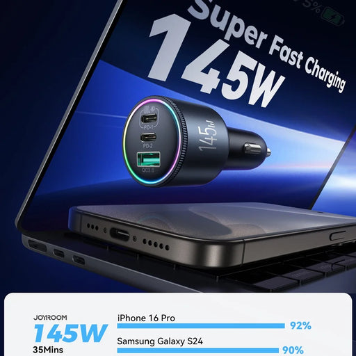 JOYROOM JR-CCN07 145W Super Fast Charging 3-Port Car Charger 2 Type-C + USB Car Charger Set with Type-C to Type-C Data Cable - 2