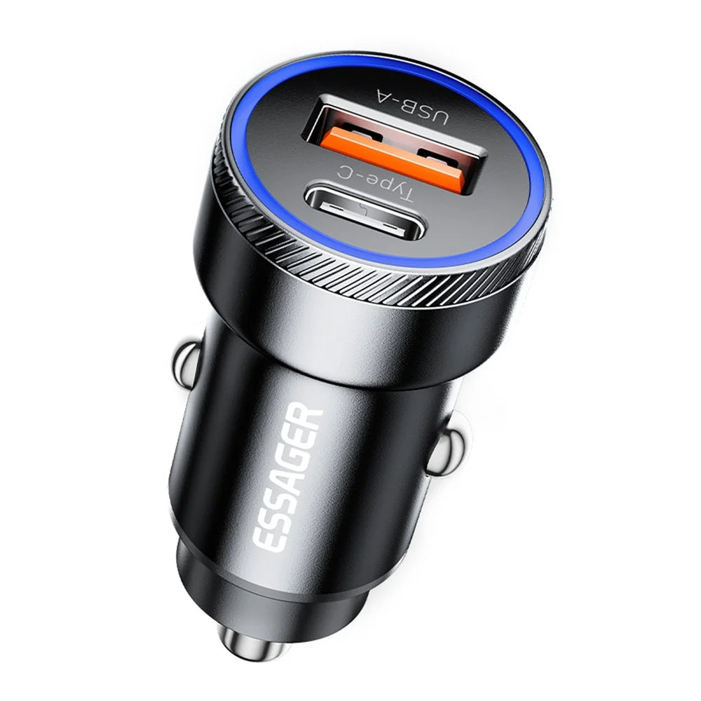 ESSAGER 54W USB+Type-C Phone Fast Charging Adapter ABS+Aluminum Alloy Mini Car Charger - Black - 1