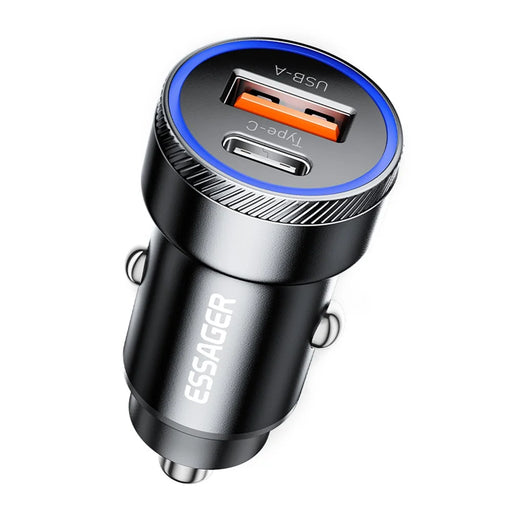 ESSAGER 54W USB+Type-C Phone Fast Charging Adapter ABS+Aluminum Alloy Mini Car Charger - Black - 1