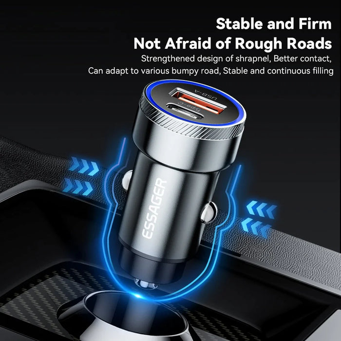 ESSAGER 54W USB+Type-C Phone Fast Charging Adapter ABS+Aluminum Alloy Mini Car Charger - Black - 4