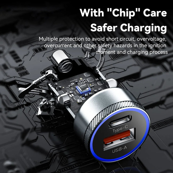ESSAGER 54W USB+Type-C Phone Fast Charging Adapter ABS+Aluminum Alloy Mini Car Charger - Black - 7