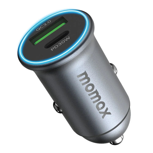 MOMAX PD 30W Type-C+USB Phone Fast Charging Adapter ABS+Aluminum Alloy Car Charger (CE Certified) - Dark Grey - 1