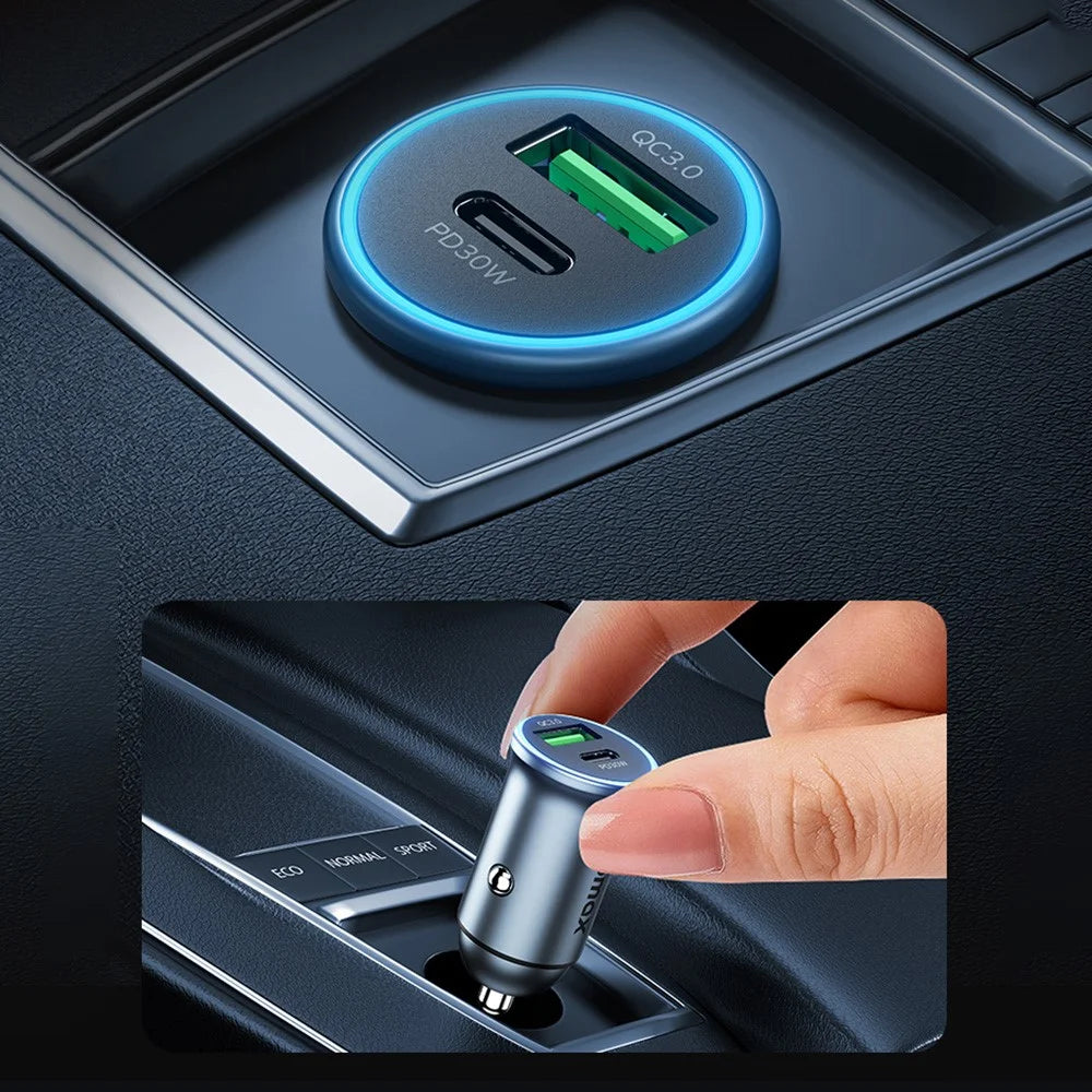 MOMAX PD 30W Type-C+USB Phone Fast Charging Adapter ABS+Aluminum Alloy Car Charger (CE Certified) - Dark Grey - 2