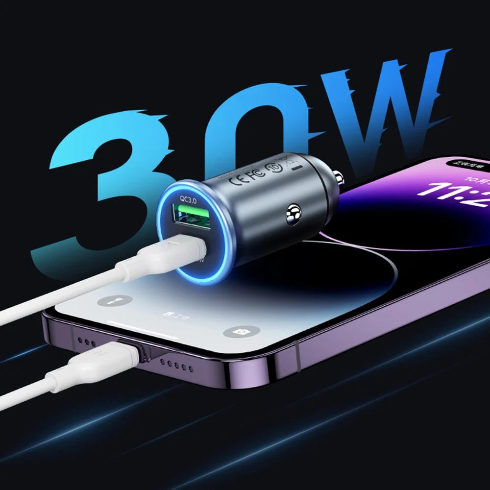 MOMAX PD 30W Type-C+USB Phone Fast Charging Adapter ABS+Aluminum Alloy Car Charger (CE Certified) - Dark Grey - 3