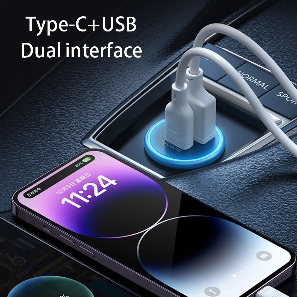 MOMAX PD 30W Type-C+USB Phone Fast Charging Adapter ABS+Aluminum Alloy Car Charger (CE Certified) - Dark Grey - 4