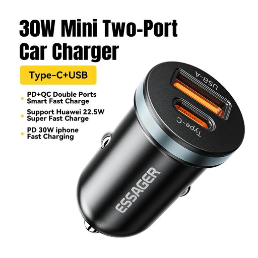 ESSAGER ES-CC12 PD 30W Double Ports Mini Car Charger Lightweight Cigarette Lighter Charger for 12-24V Vehicles - 2