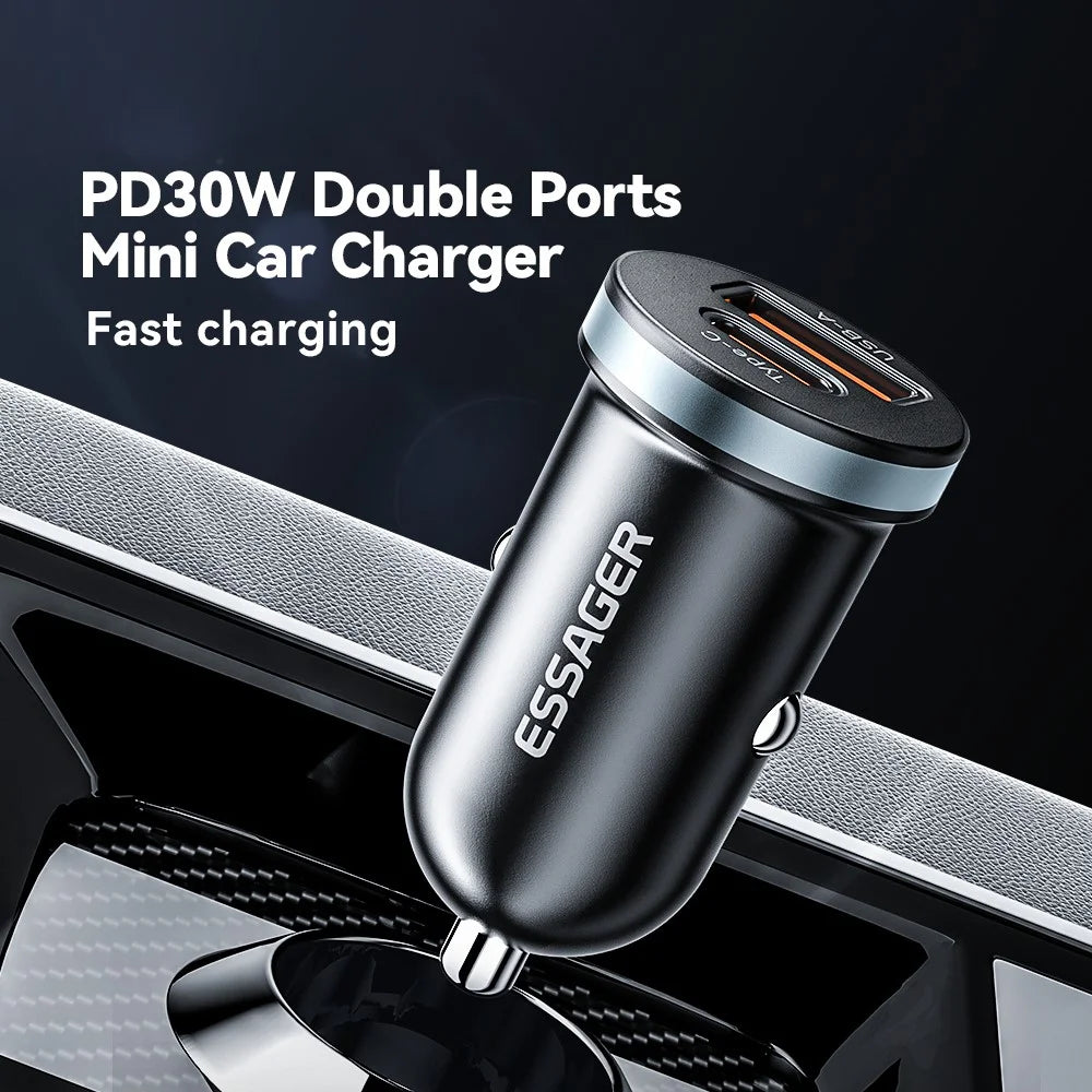 ESSAGER ES-CC12 PD 30W Double Ports Mini Car Charger Lightweight Cigarette Lighter Charger for 12-24V Vehicles - 3