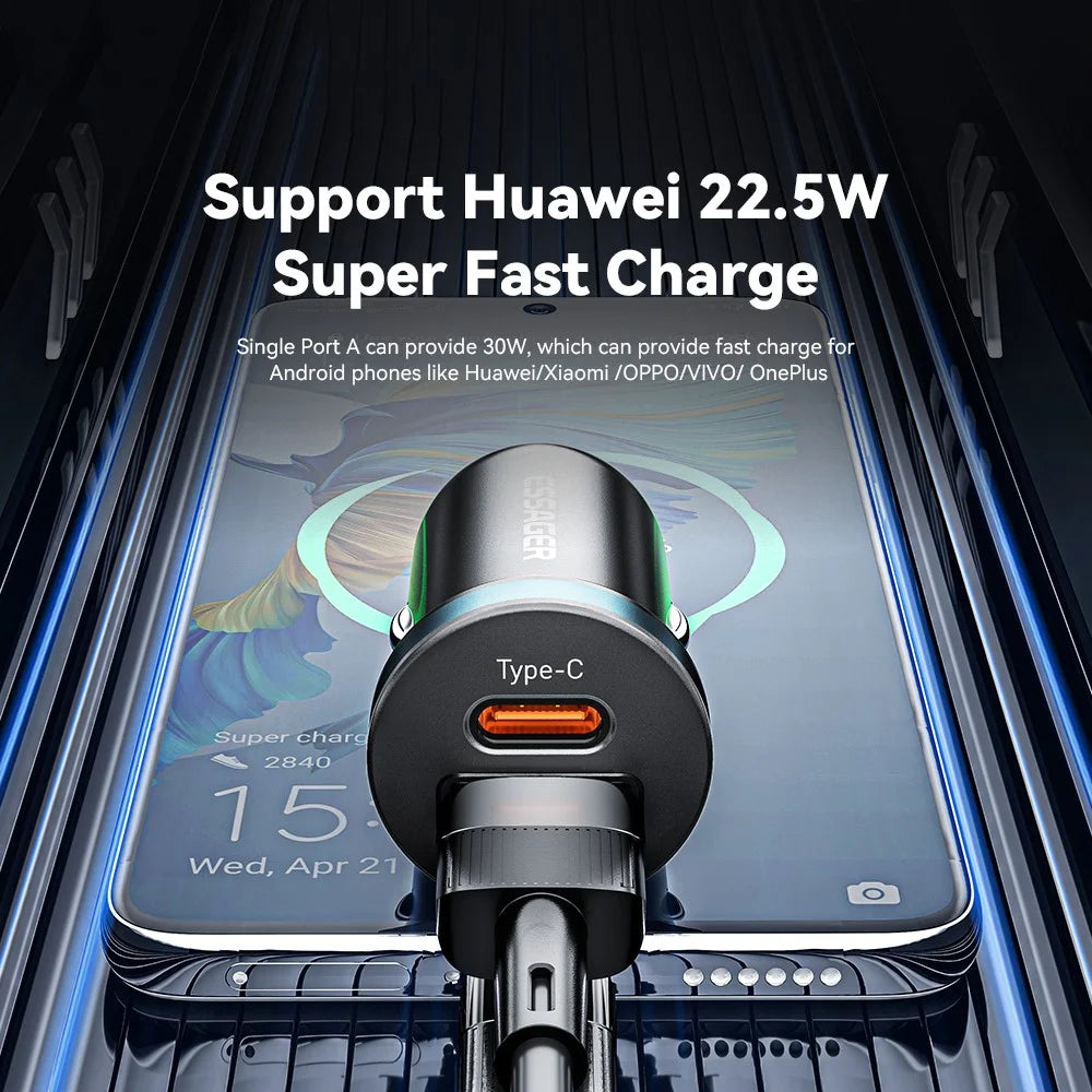 ESSAGER ES-CC12 PD 30W Double Ports Mini Car Charger Lightweight Cigarette Lighter Charger for 12-24V Vehicles - 6