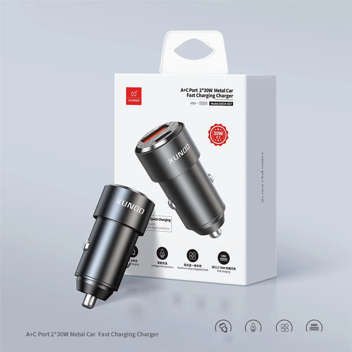XUNDD XDCH-067 Type-C + USB Phone Fast Charging Adapter Aluminum Alloy Car Charger - 5