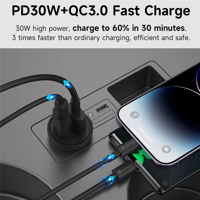 DEVIA EA442 Smart Series Mini PD 30W+QC3.0 Car Charger USB+Type-C Fast Charging Adapter - 3