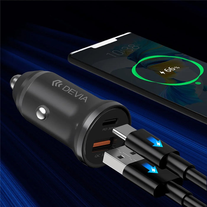 DEVIA EA442 Smart Series Mini PD 30W+QC3.0 Car Charger USB+Type-C Fast Charging Adapter - 5