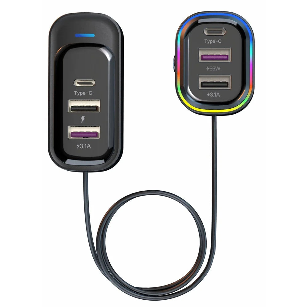 YQ1 Front Seat + Rear Seat 66W Charging Adapter 4 USB + 2 Type-C Fast Charging Car Charger - 1
