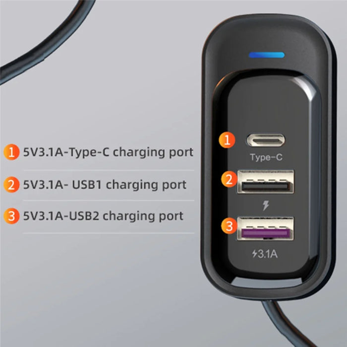 YQ1 Front Seat + Rear Seat 66W Charging Adapter 4 USB + 2 Type-C Fast Charging Car Charger - 7