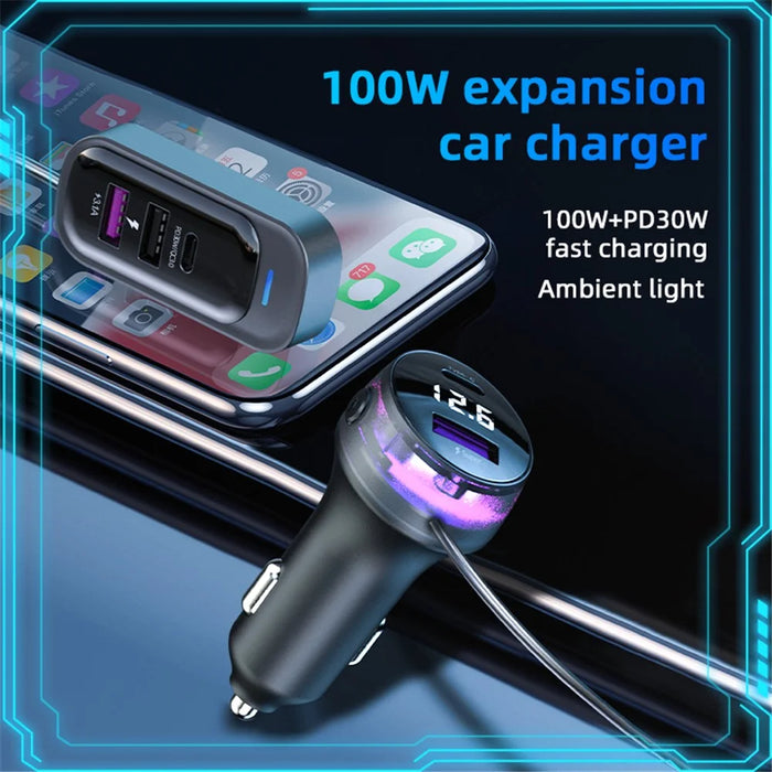 YQ4 Car Charger 5 Ports Charging Adapter with 1.5m Cable for Back Seat Charging - 2