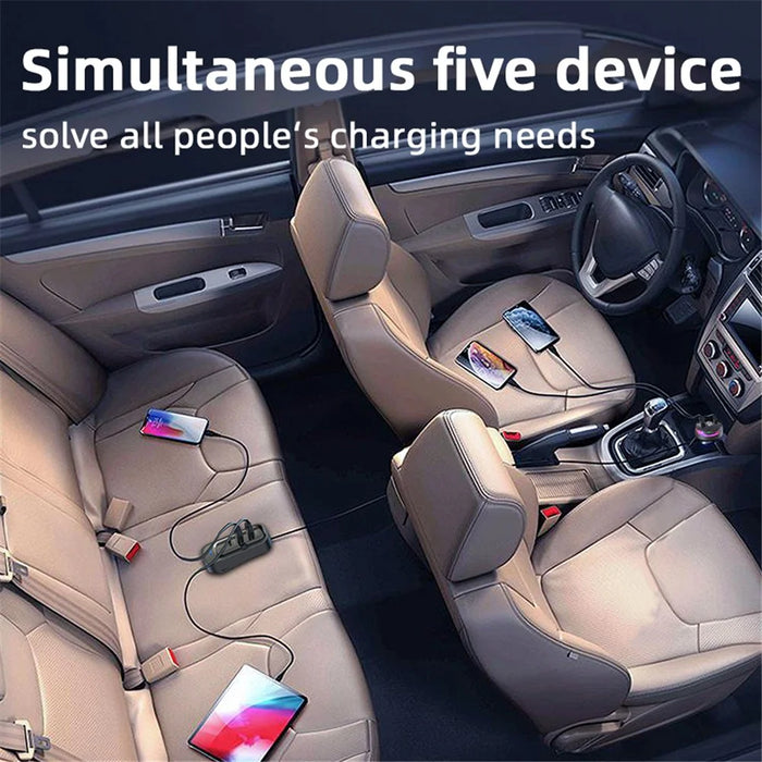 YQ4 Car Charger 5 Ports Charging Adapter with 1.5m Cable for Back Seat Charging - 5