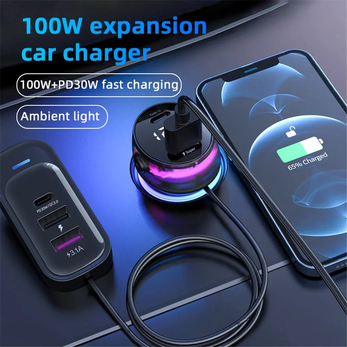 YQ4 Car Charger 5 Ports Charging Adapter with 1.5m Cable for Back Seat Charging - 7
