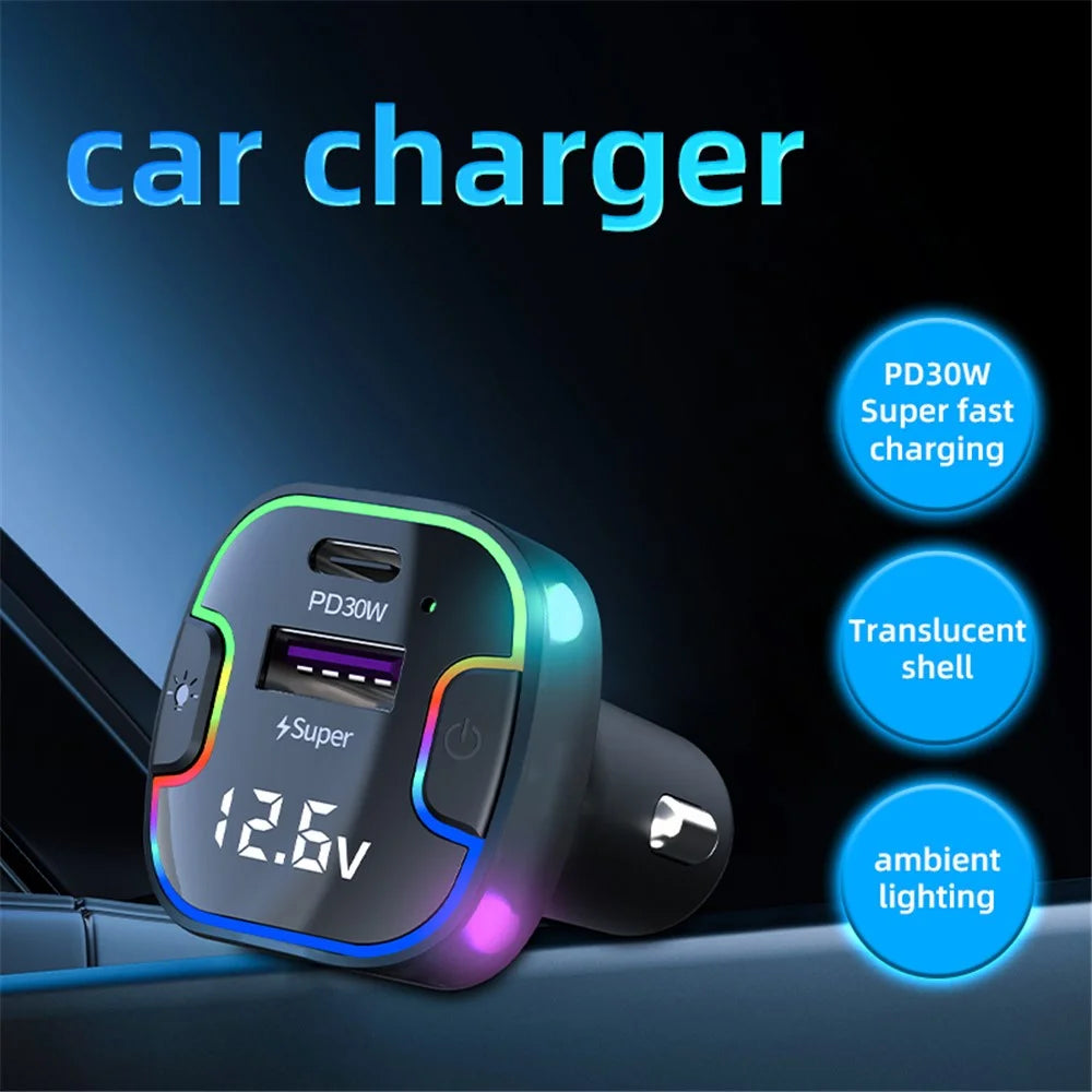 K7 USB+Type-C Car Charger Phone Fast Charging Adapter Cigarette Lighter with Light - 2