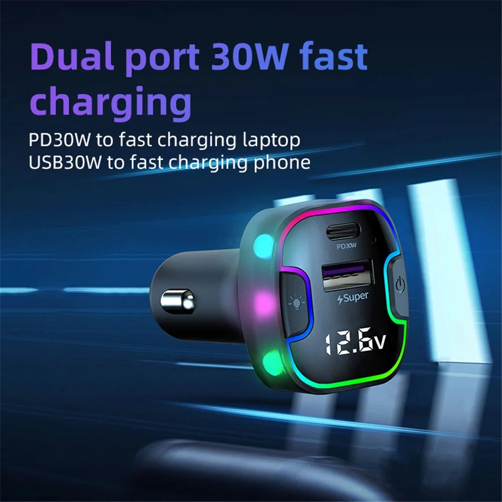 K7 USB+Type-C Car Charger Phone Fast Charging Adapter Cigarette Lighter with Light - 3